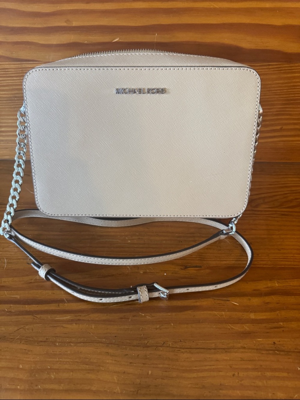 Michael Kors Cream Crossbody Bag with Silver Chain